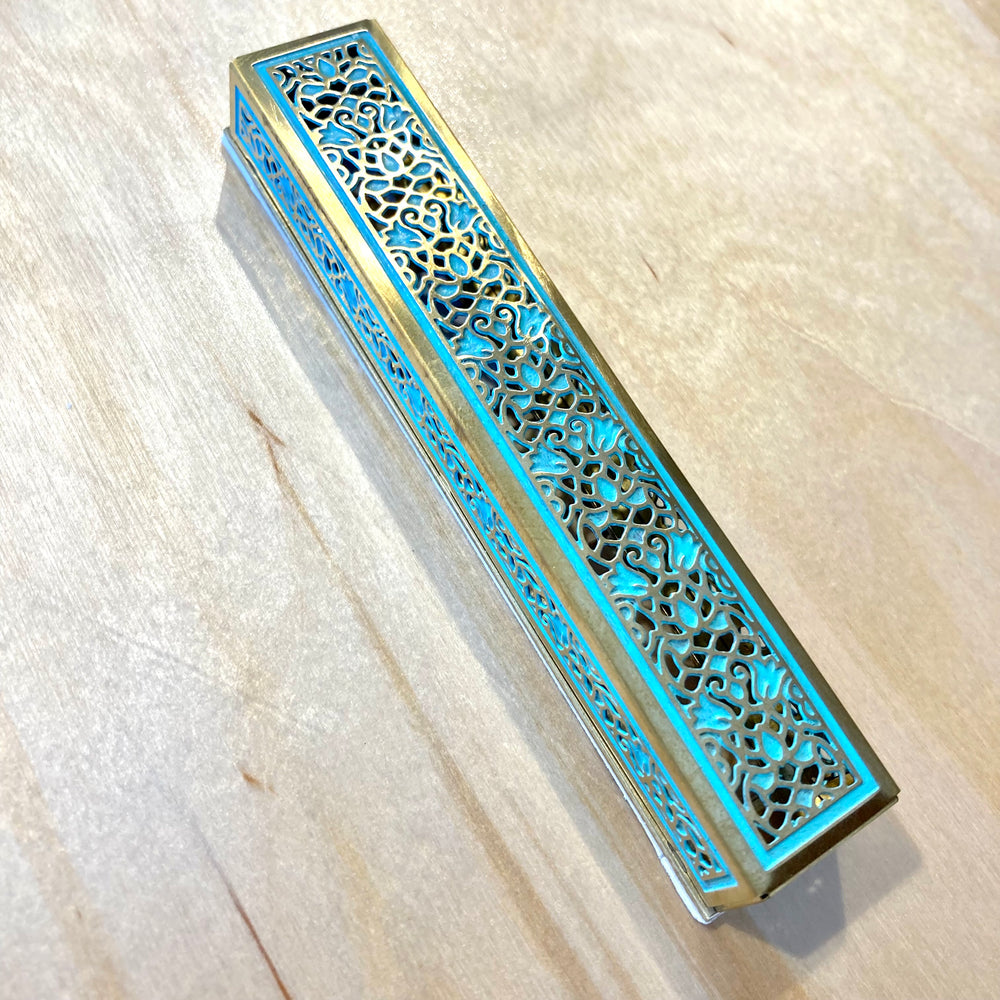 Orient Pattern Incised Brass Mezuzah