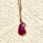 One of a Kind 14K Gold Framed Sapphires on Cord Necklace