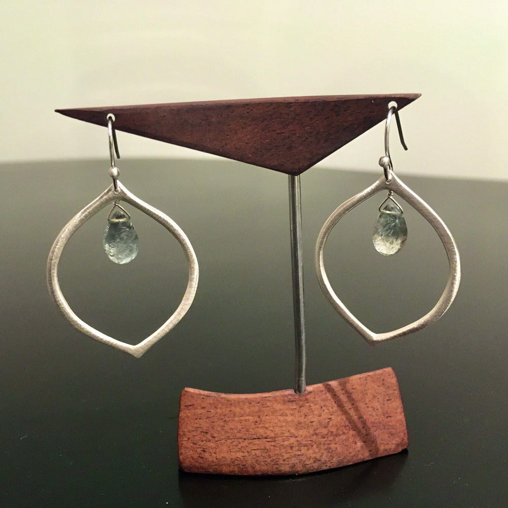 Faceted Moss Agate Teardrop Sterling Silver Earrings