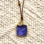 One of a Kind 14K Gold Framed Tanzanite with Diamond on Cord Necklace