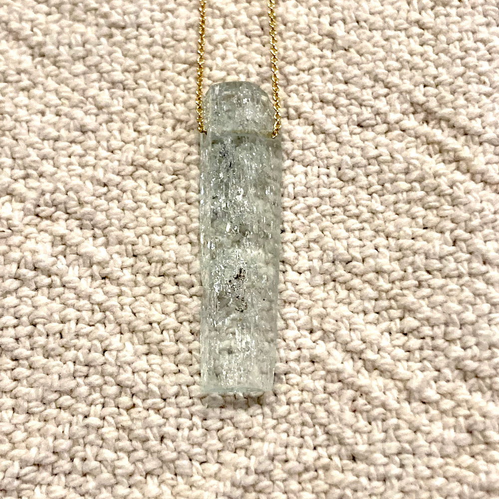 One of a Kind Geometric Aquamarine on 14K Gold Necklace