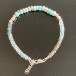 Faceted Larimar, Moss Aquamarines and Sterling Silver Bracelet