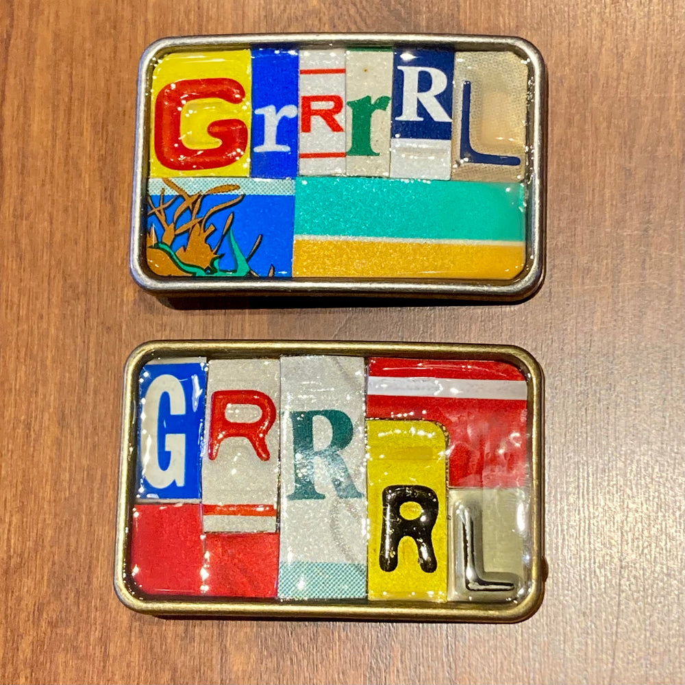 Grrrl Upcycled License Plate Belt Buckle